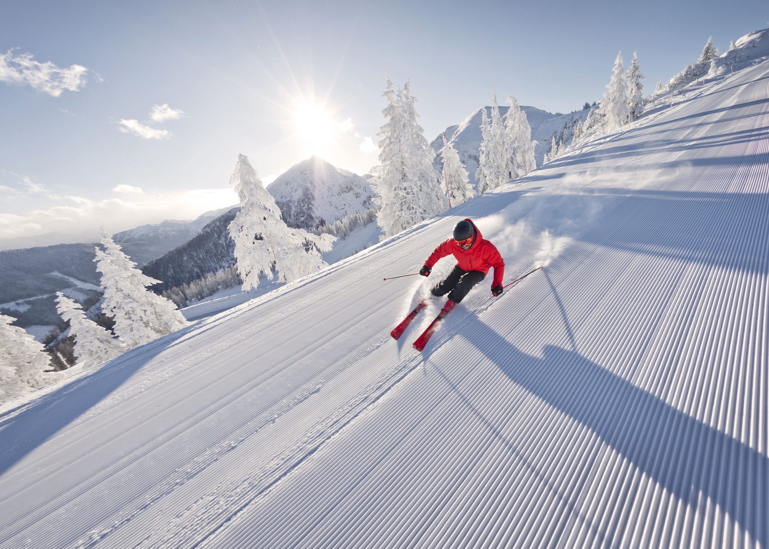 Skifahrer Berg Schnee weiß